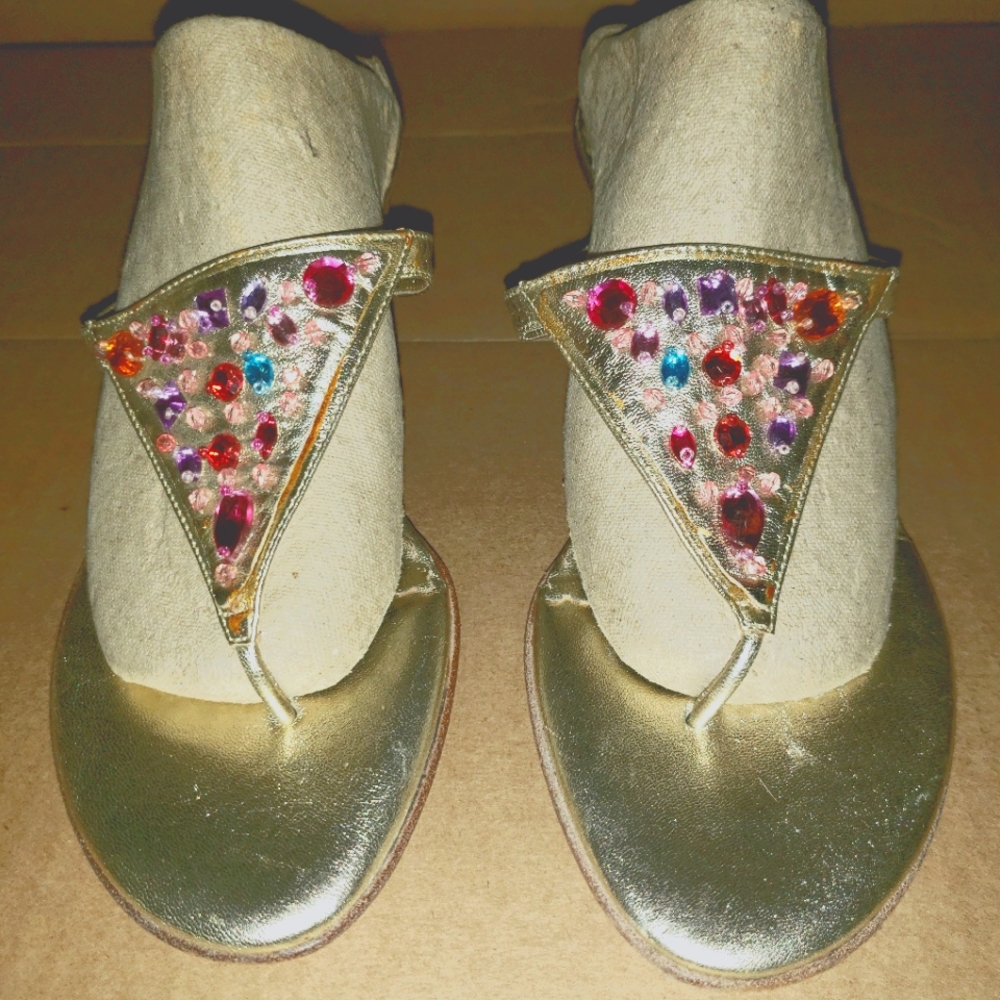 Lilly Pulitzer jeweled gold heel sandals thongs
